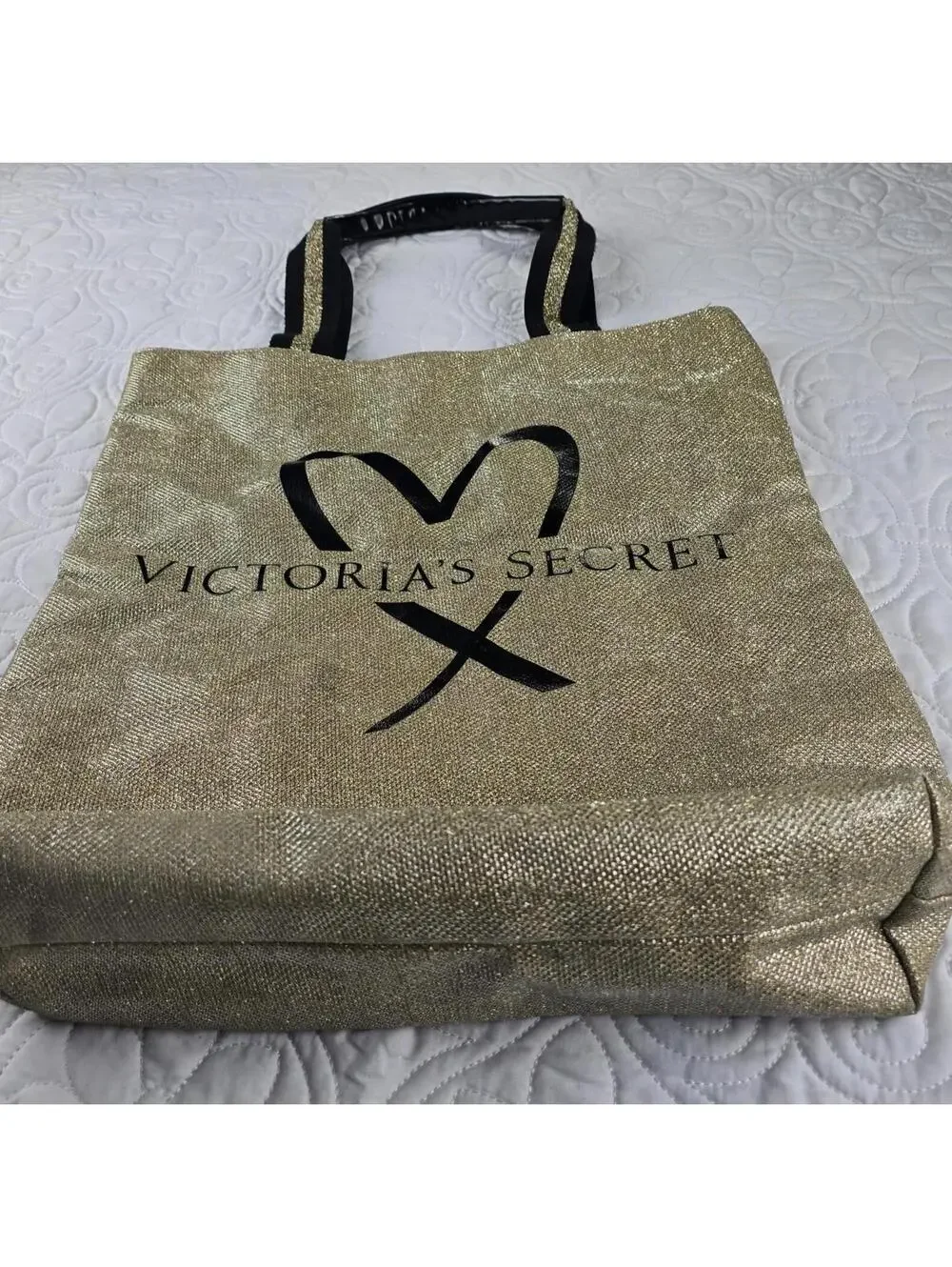 Victoria's Secret limited edition fashion show gold glitter black heart tote Bag